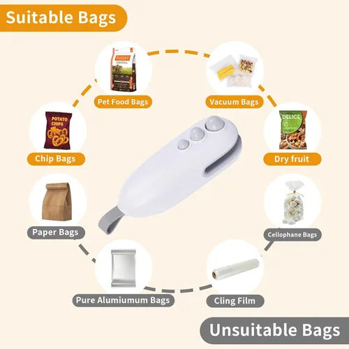 Miniatura 6 de Mini sellador de bolsas, sellador térmico 2 en 1 con cortador, máquina reselladora portátil para chip, bolsas de plástico, aperitivos