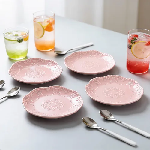 Miniatura 8 de Gaolinci European Palace Series Lace Embossed Ceramic Dinner Plate (juego de 4)