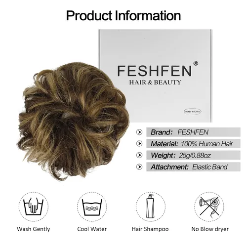 Miniatura 5 de FESHFEN - Extensiones de moño desordenado humano 100% cabello real, piezas de cabello rizado, extensiones de cola de caballo, cabello ondulado