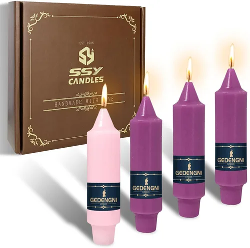 Vela cónica corta color rosa, 5 pulgadas, color morado, sin goteo, para decoración del hogar, bodas, fiestas, vacaciones, 7D-3PUR1PIN