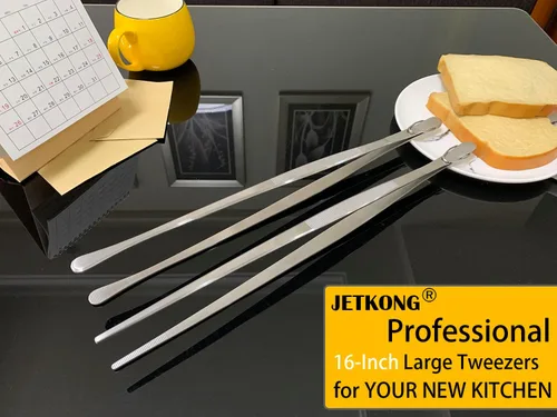 Miniatura 4 de JETKONG 2 Piezas Pinzas de Cocina de 16 Pulgadas Pinzas Extralargas Pinzas para Servir, Pinzas de Cocina de Acero Inoxidable Resistentes (Plateado)