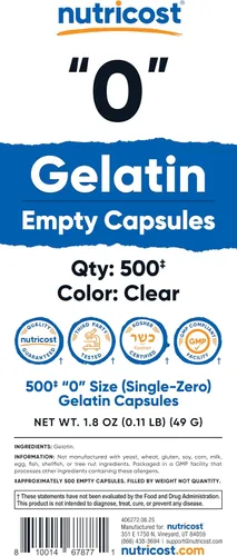 Miniatura 4 de Nutricost Cápsulas vacías de gelatina tamaño 0-500 cápsulas de gel vacías transparentes '0' - Kosher, sin OMG, sin soja, sin gluten