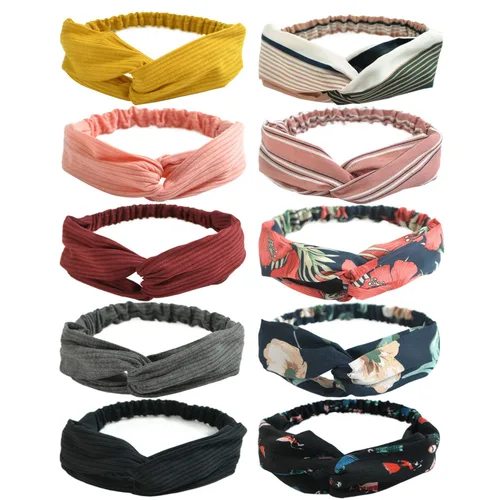 Miniatura 15 de DRESHOW - Paquete de 10 diademas para mujer con diseño entrecruzado vintage, estilo bohemio, trenzadas, elásticas, accesorios para el cabello
