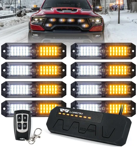 Miniatura 8 de LUMENIX Kits de luces estroboscópicas de rejilla para camiones con controlador, 8 unidades de cubierta LED de alta intensidad Montaje