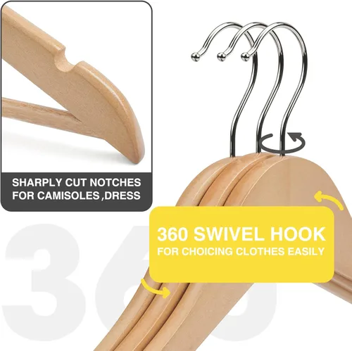 Miniatura 2 de Perchas de madera para uso diario, perchas de madera de acabado liso con muescas cortadas con precisión, perchas para abrigos, perchas resistentes