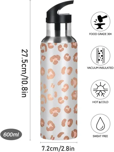 Miniatura 9 de Rose Gold Leopard Spots Stainless Steel Vacuum Insulated Water Bottle 32 Oz, BPA-Free Sport Water Bottle Insulated Leakproof Water Bottles