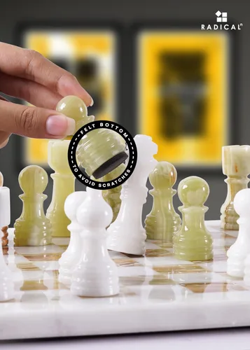 Miniatura 4 de Juego de ajedrez completo de mármol y ónix hecho a mano blanco y verde RADICALn