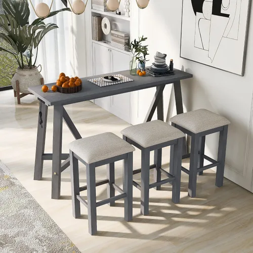 Miniatura 15 de Moderno juego de comedor de 5 piezas con encimera y altura de barra, mesa de comedor y 4 sillas, adecuado para comedor, cocina, bar (beige @A ~)