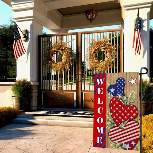 Miniatura 6 de Bandera patriótica de jardín del 4 de julio para exteriores, banderas de jardín de independencia americana, 12 x 18 pulgadas, decoración
