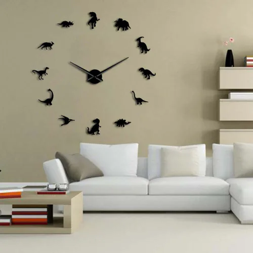 Miniatura 2 de The Geeky Days Jurassic Dinosaurs Wall Art T-Rex Reloj de pared grande DIY Decoración de habitación de los niños Reloj de pared gigante sin marco