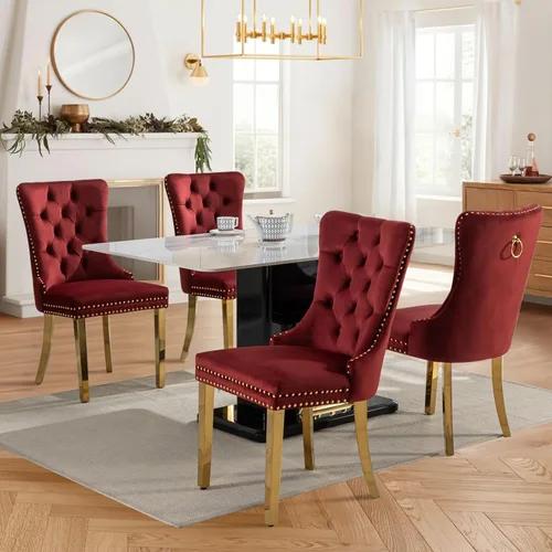 Miniatura 42 de Juego de 2 sillas de comedor tapizadas de tela de lino, sillas de cocina modernas de mediados de siglo con respaldo alto, ribete de cabeza de clavo