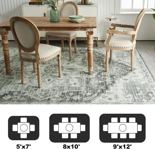 Miniatura 373 de Syalife 4x6 Alfombra Lavable para Área, Ultra Suave Antideslizante, Pila Baja, Alfombra Vintage Resistente a Manchas para Sala de Estar, Alfombra