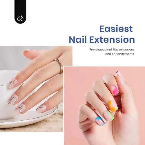 Miniatura 3 de Kit de puntas de uñas en gel Beetles cuadrado 500 piezas, puntas de uña cuadradas extra cortas preformadas con pegamento en gel multiusos 5 en 1