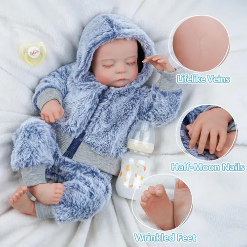 Miniatura 3 de BABESIDE Muñecas de Bebé Reborn Realistas de Silicona de Cuerpo Completo para Niños Varones - 17 Pulgadas Sensación de Bebé Real Muñeca de Bebé Azul