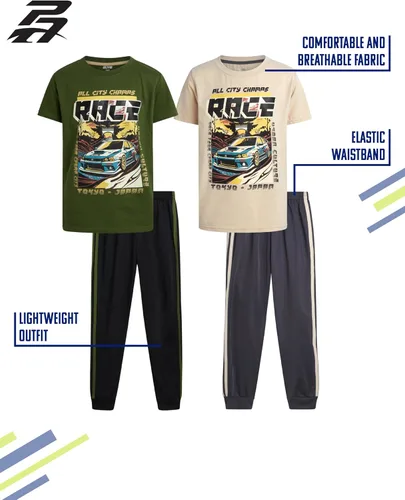 Miniatura 2 de Pro Athlete Conjunto de traje deportivo para niños, 4 piezas, manga corta, cuello redondo, camiseta deportiva y pantalones deportivos de tricot
