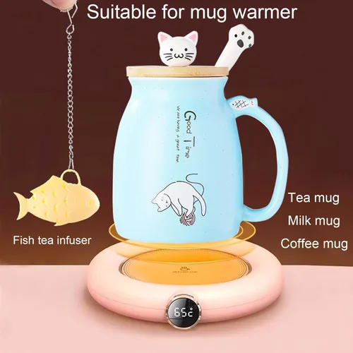 Miniatura 4 de BigNoseDeer Lindas tazas Kawaii de gato, taza de café de cerámica con infusor y tapa, cuchara, taza de té, regalos lindos y geniales para mujeres