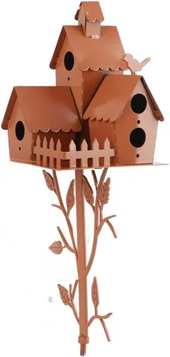 JTLB Estacas de jardín para pajareras, casa de pájaros de metal con poste, arte de metal, casa de pájaros, casa de colibrí, casa de pájaros de metal