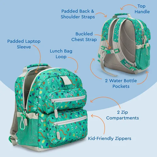 Miniatura 3 de Bentgo Mochila para niños - Mochila ligera y duradera de 14 pulgadas, Bug Buddies, Mochilas de viaje