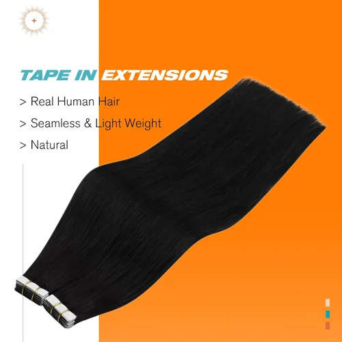 Miniatura 2 de Sunny Hair - Extensiones de cabello humano real para mujer, con cinta adhesiva invisible, Remy, color negro azabache, 12 pulgadas, 20 piezas