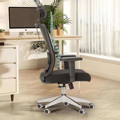 Miniatura 2 de Silla de oficina de malla, ergonómica con soporte lumbar, color negro, estilo moderno, respaldo de malla, bloqueo de inclinación de 90-135