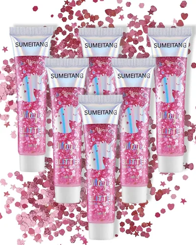 Miniatura 13 de Gel con purpurina para la cara y el cuerpo, 6 colores, con lentejuelas gruesas holográficas, pintura para fiestas, cantantes, conciertos, festivales