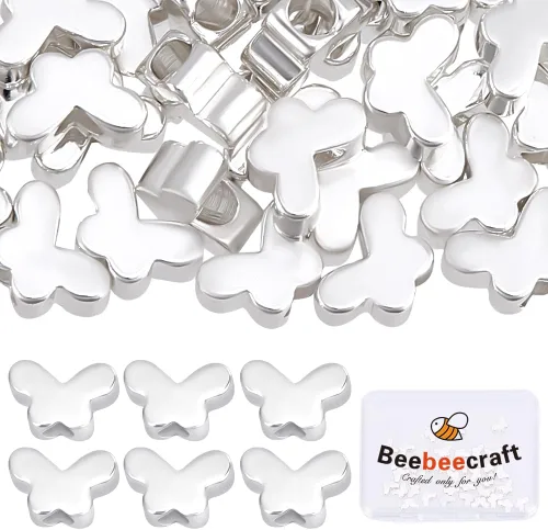 Miniatura 9 de Beebeecraft 1 caja de 50 cuentas sueltas de mariposa de metal para hacer collares, pulseras y joyas