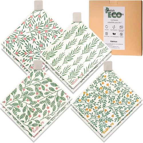 Miniatura 21 de Eulnars - Paños de cocina suecos, 8 unidades, toallas de papel reutilizables con clips, toallas de cocina suecas sin rayar, paños de esponja