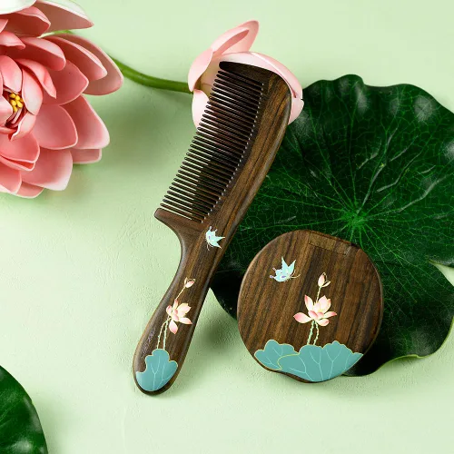 Miniatura 4 de TAN MUJIANG Peine para el cabello de madera natural antiestático (mariposa y loto)
