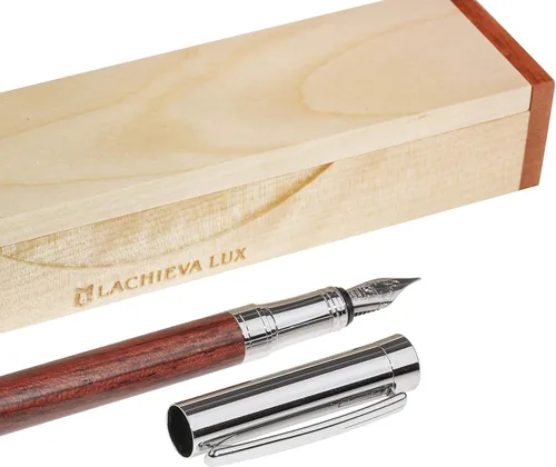 LACHIEVA LUX Pluma estilográfica de palisandro, punta fina alemana, flujo de tinta suave, caja de regalo de madera con convertidor y 2 cartuchos,