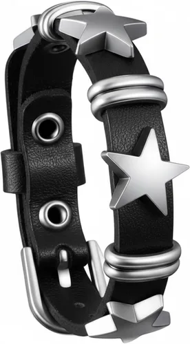 Pulseras de cuero punk, correa de aleación de roca con tachuelas de estrella, pulsera de cuero vintage con hebilla de cinturón, pulseras góticas de