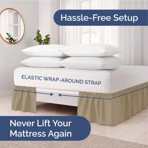 Miniatura 2 de Falda de cama envolvente con volantes, color beige, para camas de tamaño individual con altura de 46 cm CGK Linens - Falda de cama plisada con tela
