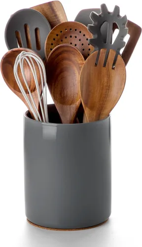 Miniatura 9 de Nucookery Soporte para Utensilios, Soporte para Utensilios de Cocina de Cerámica de 6.4", con Fondo de Corcho de Protección para Encimera, Negro