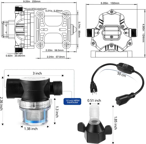 Miniatura 3 de Bomba de diafragma de presión de agua 115V 4GPM 45 PSI con interruptor de encendido/apagado de extensión, bomba de refuerzo industrial autocebante