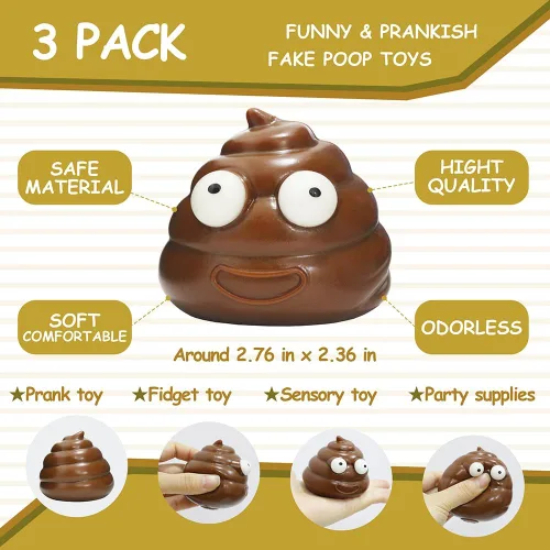 Miniatura 5 de Paquete de 3 lindos juguetes antiestrés para apretar, bolas para el estrés, para aliviar el estrés, sensorial, divertida, forma de caca para niños
