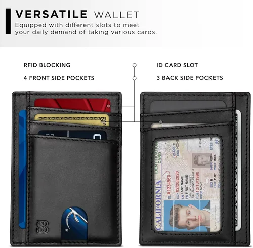Miniatura 3 de SERMAN BRANDS RFID Blocking Slim Minimalist Mens Front Pocket Wallet. Thin Card Holder. Full Grain Leather Wallets for Men