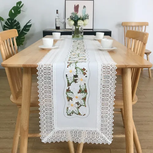 Miniatura 22 de Mantel bordado para decoración de encaje a prueba de polvo, sin arrugas, lavable, floral, rectangular, para cocina, comedor, vacaciones, cumpleaños