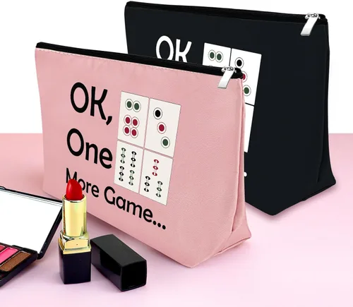 Miniatura 3 de Mxrymvu Mahjong Lovers Gift for Women Makeup Bag Mahjong Player Gifts for Friend Grandma, Negro & Rosado, Viajes
