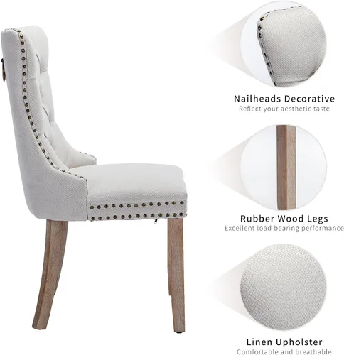 Miniatura 6 de ODUSE-DAILY Juego de 4 Sillas de Comedor de Lino Beige, Juego de 4 Sillas de Cocina y Comedor, Sillas de Comedor Capitoné, Tapizadas, Patas de Patas