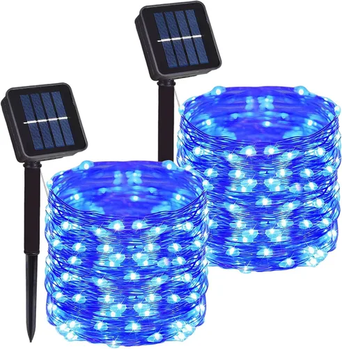 Miniatura 7 de Paquete de 2 cadenas de luces LED de 200 unidades, 66 pies, con cable de cobre, alimentadas por energía solar, impermeables, 8 modos, luces de hadas