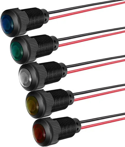 Miniatura 10 de Gebildet 5 unids 0.472 in AC/DC 12-24V LED indicador de metal luz impermeable señal lámpara piloto Dash direccional coche camión barco con alambre