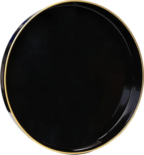 Spsyrine Bandeja decorativa redonda negra, bandeja de plástico de 13 pulgadas con asas para otomana, mesa auxiliar, baño, cocina, sala de estar