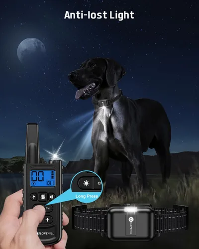 Miniatura 2 de SLOPEHILL Collar de entrenamiento para perros con mando a distancia, collar electrónico de choque para perro con pitido, vibración, choque, luz