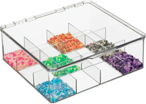 Miniatura 7 de mDesign Organizador de cocina de plástico, práctica caja de almacenamiento con 12 compartimentos y tapa con bisagras, caja de almacenamiento