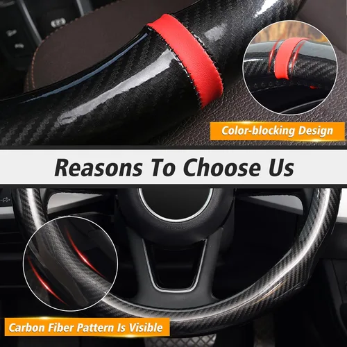 Miniatura 5 de ZHOL - Funda para volante de fibra de carbono, tamaño estándar universal de 37-38 cm, accesorios de moda y deporte para volante de coche para Negro