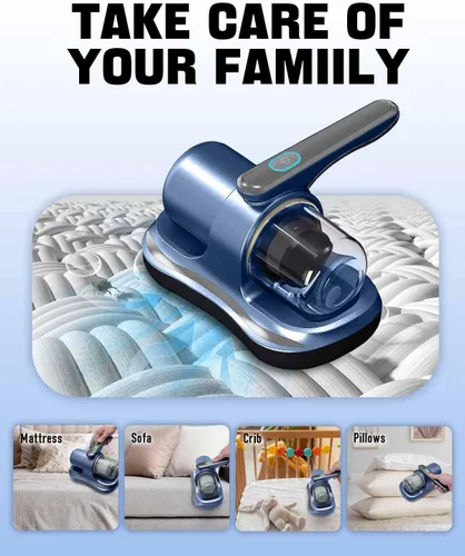 Miniatura 3 de Aspiradora de colchón, aspiradora de cama inalámbrica con desinfectante de luz UV, tecnología ultrasónica y de calefacción con 2 filtros HEPA
