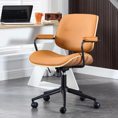 Miniatura 9 de BV Mid Century Modern - Juego de 1 silla de oficina giratoria con reposabrazos y respaldo de nogal, silla de escritorio ajustable para oficina