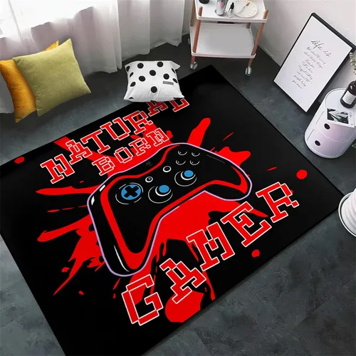 Alfombras de área de jugadores para jugadores, dormitorio, sala de estar, alfombra roja de gamepad color negro, alfombra de juegos para dormitorio,