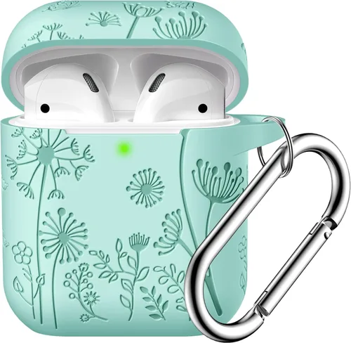 Miniatura 25 de Lerobo Funda protectora completa para AirPods de 2ª y 1ª generación, con grabado de flores, compatible con Apple AirPod, funda de carga con llavero