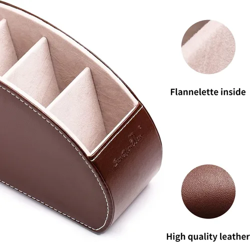 Miniatura 3 de Soporte para control remoto, caja organizadora de piel sintética con 5 compartimentos para mesa, cama, oficina, almacenamiento remoto, accesorios