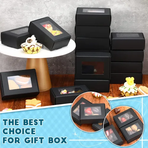Miniatura 3 de Zonon 100 piezas de cajas de jabón para empaquetado casero, pequeñas cajas de regalo kraft con ventana y soporte para regalos para dulces, Negro